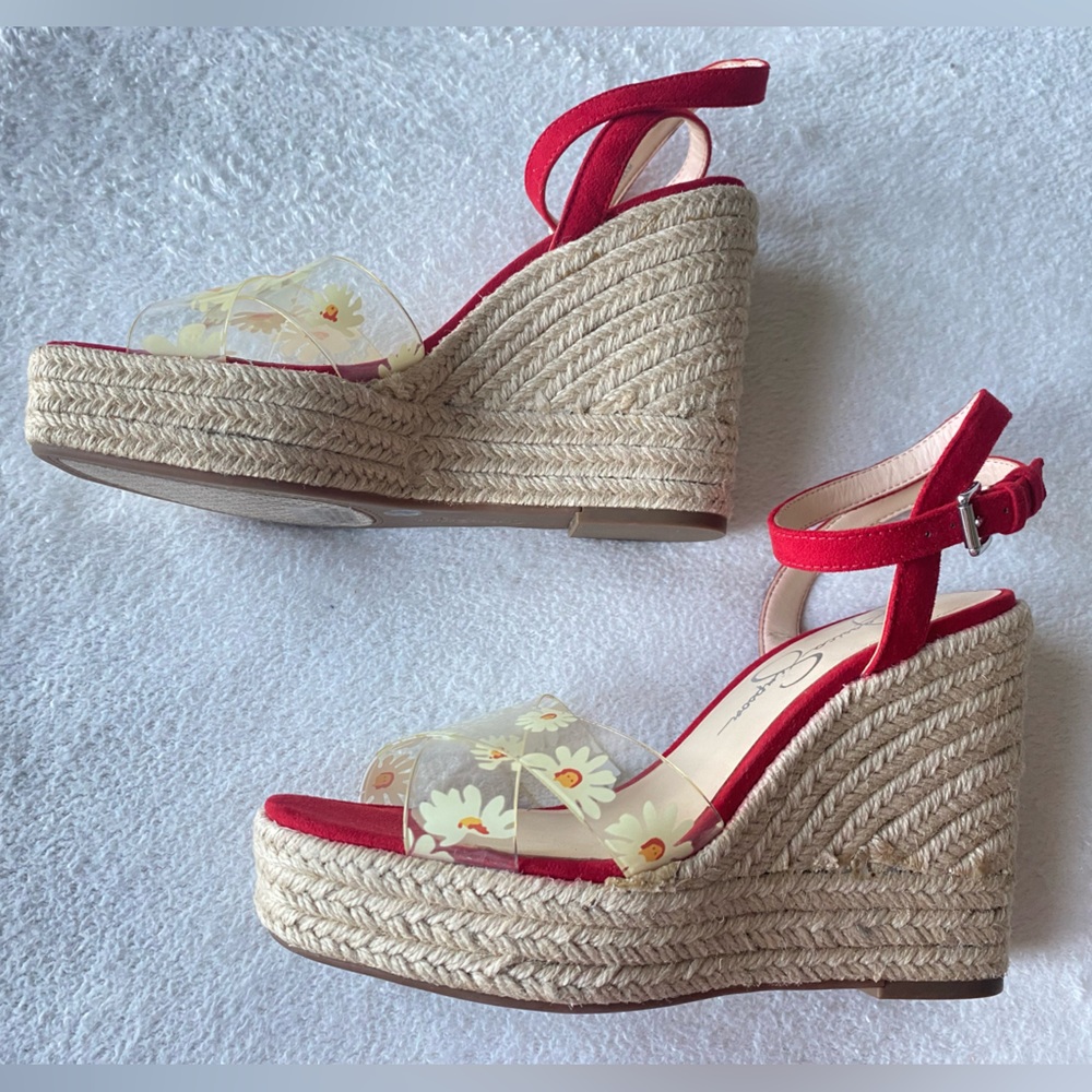 Jessica Simpson Semie Floral Jelly Strap Espadrille Wedge Sandal Womens 7.5 Red - Picture 10 of 13